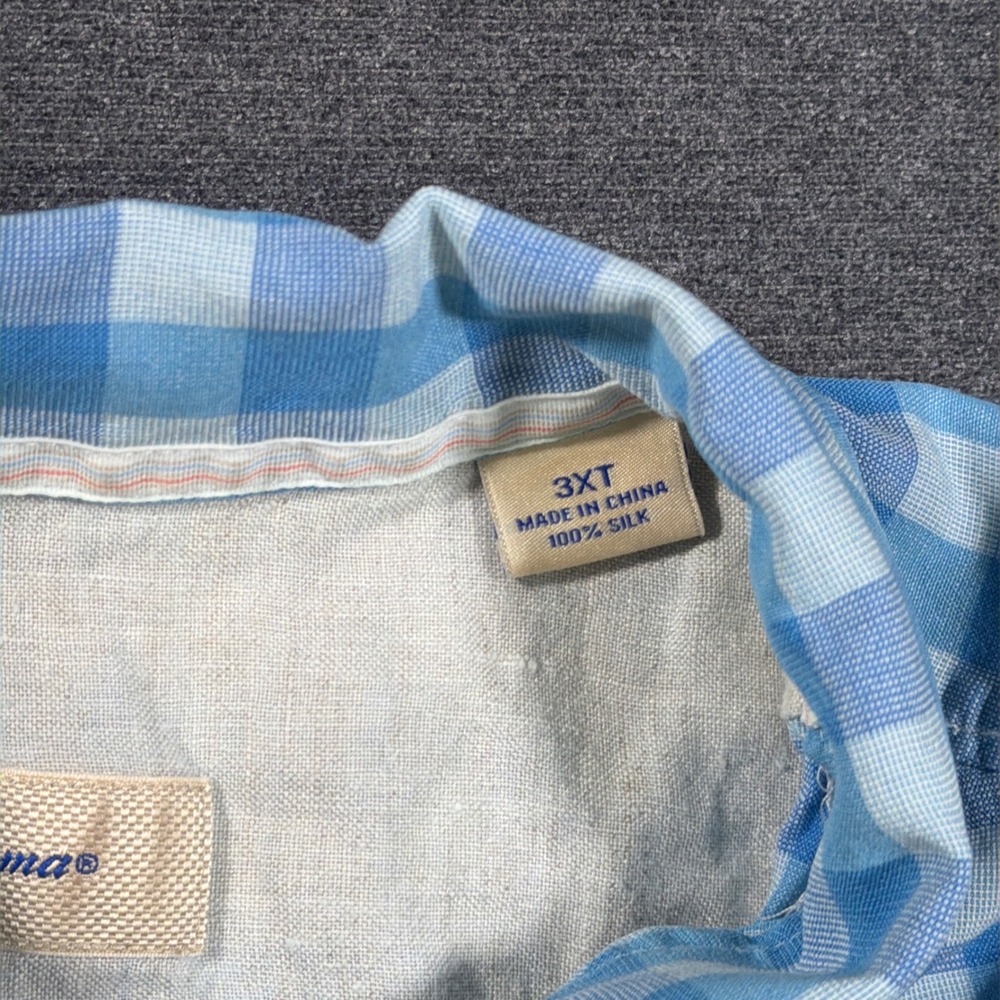 Tommy Bahama Shirt Mens 3XT Blue Gingham Plaid 100% Silk Short Sleeve Button Up - Picture 4 of 8